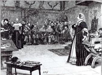 Trial of Mary Queen of Scots (1542-87) in Fotheringhay Castle